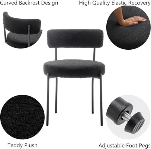 Set of 4 Black Boucle Dining Chairs with Metal Legs for Dining Room