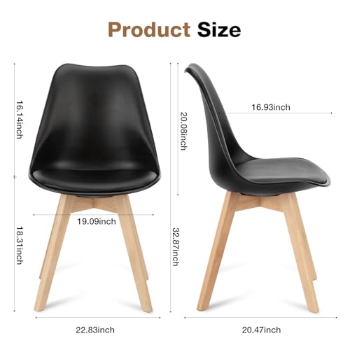Mid-Century Modern Dining Chairs Set of 4 in Black PU Leather for Home or Outdoor Use
