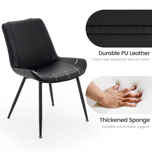 Brage Set of 2 Modern Armless Dining Chairs in Black PU Leather with Metal Legs