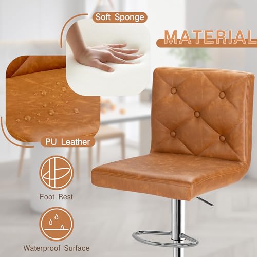 X-Large Brown PU Leather Bar Stools for Kitchen Island - Set of 2