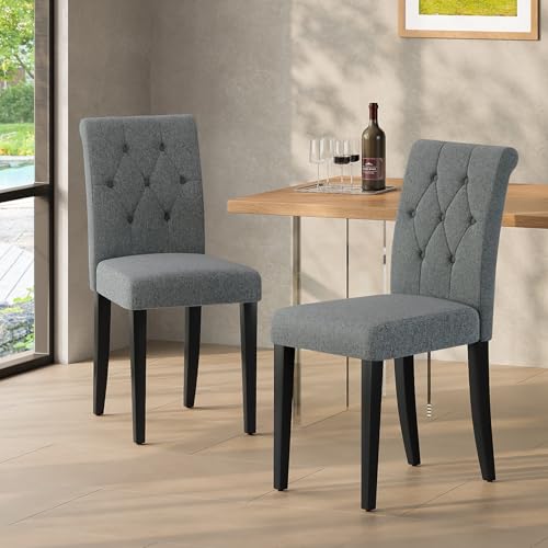 Modern Grey Upholstered Dining Chair Set of 2