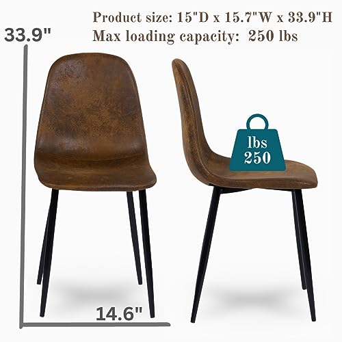 Homy Casa Mid-Century Modern Upholstered Dining Chair Set of 4 with Metal Legs (Brown)