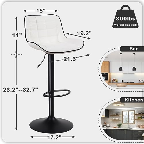 WKGZ INVESTCO Set of 2 Modern Adjustable Black Bar Stools with Back for Kitchen Islands