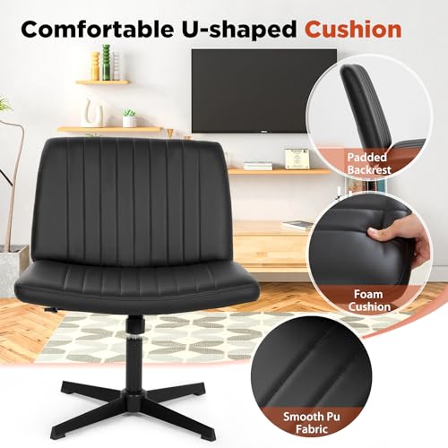 PayLessHere Armless Swivel Office Chair - Modern Adjustable Desk Chair with Wide Seat for Home Office (Black)