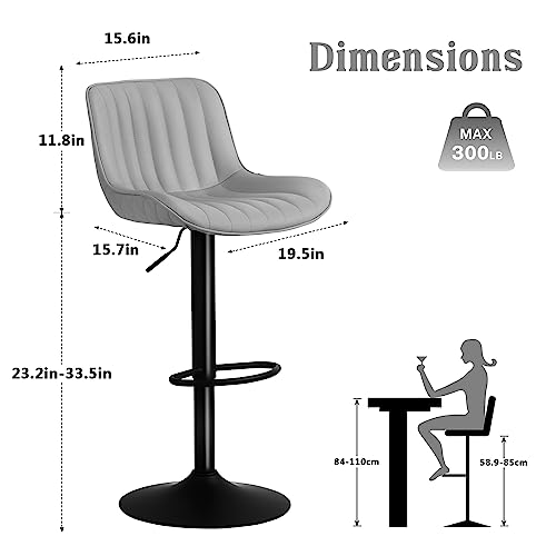 WKGZ INVESTCO Set of 2 Adjustable Swivel Counter Height Bar Stools with Back - Grey PU Leather