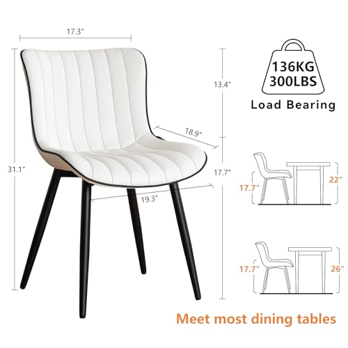 WKGZ INVESTCO Set of 2 White Upholstered Mid-Century Modern Dining Chairs with Metal Legs
