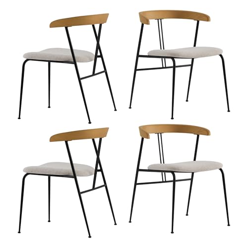 Modern Dining Chairs Set of 4 with FSC Certified Wood Back and Metal Legs in Oatmeal