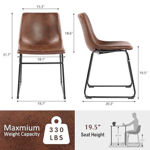 GOTMINSI Mid Century Modern Dining Room Chairs, Suede & Faux Leather, Set of 2 (Brown)