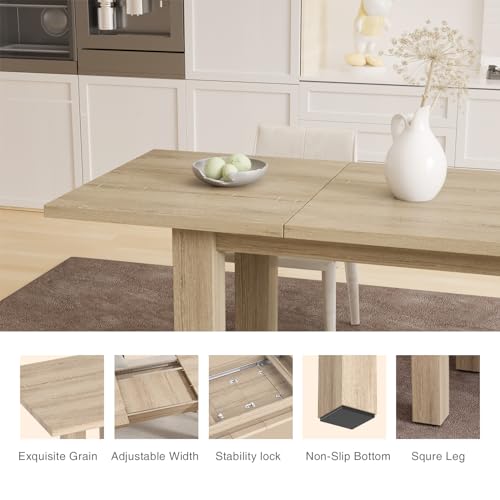 Mid-Century Modern Extendable Wood Dining Table, 55" to 78", for 6-10 Guests, Space-Saving