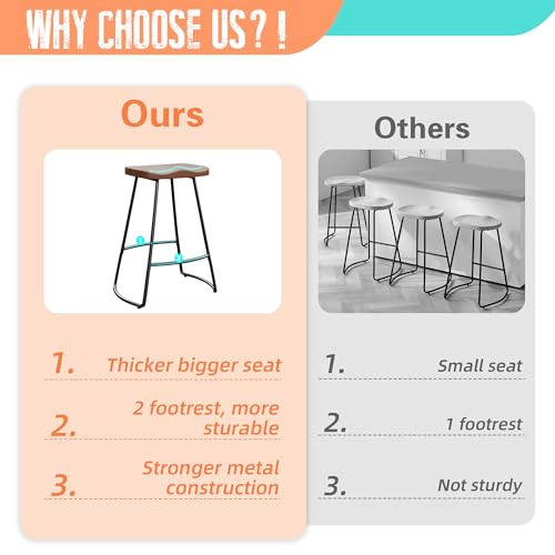 Alunaune Brown Backless Metal Saddle Seat Bar Stools Set of 4