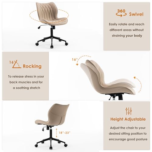 WKGZ INVESTCO Ergonomic Armless Desk Chair - Adjustable Comfortable Office Chair with Wheels in Khaki
