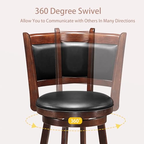 Swivel Barstools Set of 2, 24 Counter Height for Kitchen Island - Brown & Black