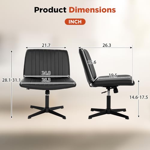 PayLessHere Armless Swivel Office Chair - Modern Adjustable Desk Chair with Wide Seat for Home Office (Black)