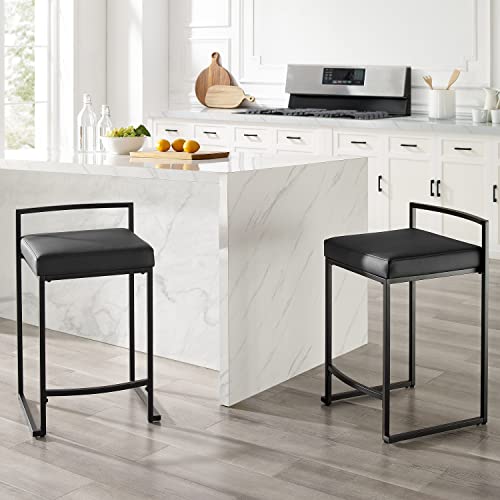 Crosley Harlowe Matte Black Counter Height Bar Stools, Set of 2
