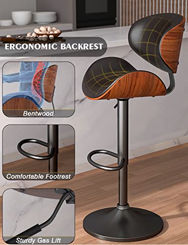 Set of 2 Adjustable Swivel Bar Stools for Kitchen and Dining, Black PU Leather