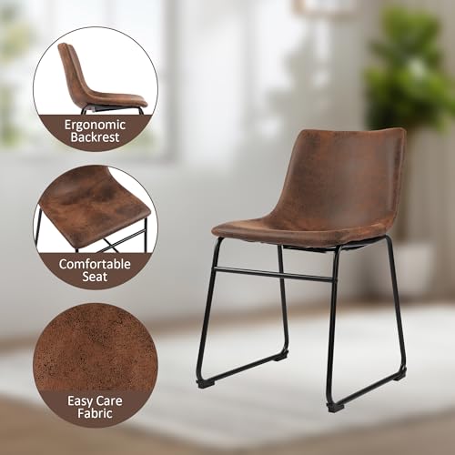 GOTMINSI Mid Century Modern Dining Room Chairs, Suede & Faux Leather, Set of 2 (Brown)