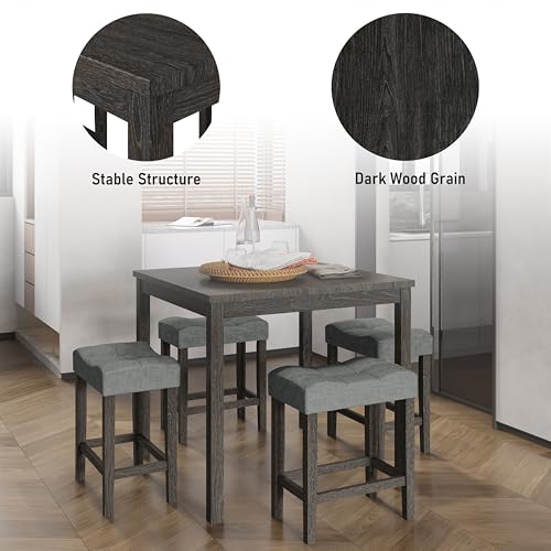 5-Piece Black Modern Dining Table Set for Kitchen with 35-Inch Table and 4 Stools