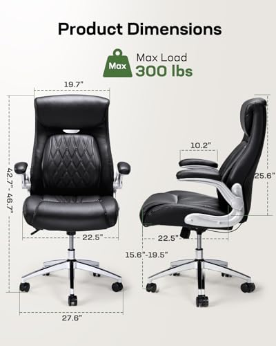 Marsail Ergonomic High Back Office Chair with Dynamic Lumbar Support, Tilt Function & Flip-Up Arms – Ideal for Home Offices, Black