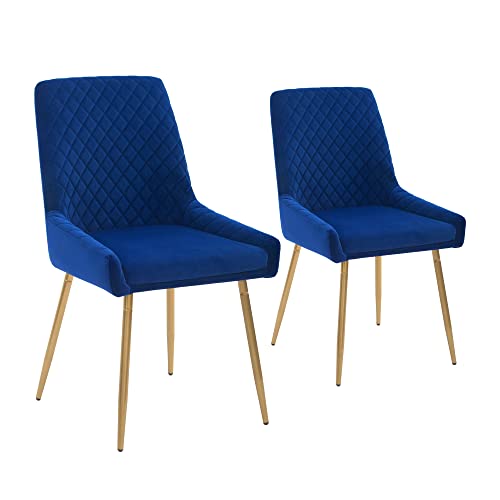 Mid-Century Velvet Upholstered Side Chairs, Set of 2, Sapphire Blue - for Kitchen, Dining, Living, Guest, Bed Room