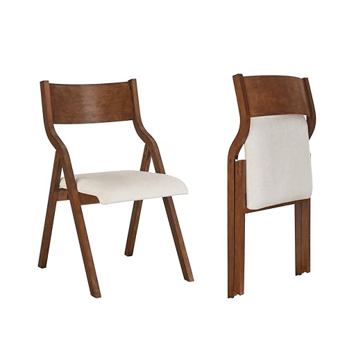 2 Modern Walnut Upholstered Folding Chairs for Kitchen Dining