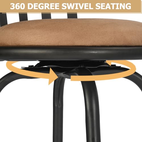 Adjustable Bar Stool Set of 2 with Backs and Footrest, Swivel Armless Design for Kitchen Island, 24/29 Inch, Brown