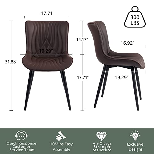 YOUTASTE Set of 2 Brown Mid Century Modern Upholstered Dining Chairs