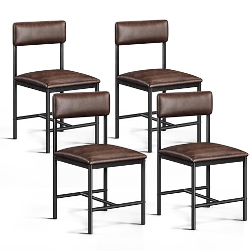 DWVO Brown Upholstered Dining Chairs with Metal Legs for Kitchen and Living Room