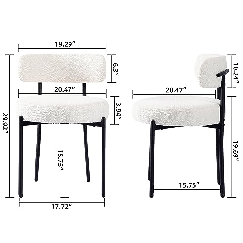 DYHOME Set of 2 White Boucle Dining Chairs with Curved Backrest and Black Metal Legs