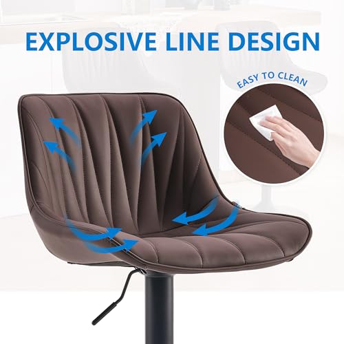 YOUNIKE Set of 2 Adjustable Swivel Bar Stools with Back, Faux Leather, 300LBS Support, Brown