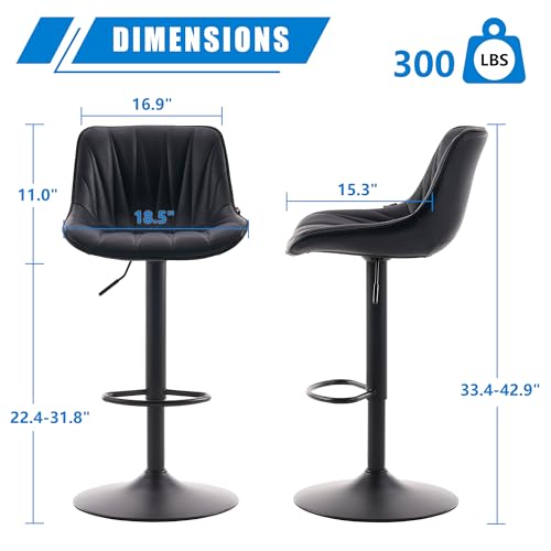 YOUNIKE Set of 2 Adjustable Black Swivel Bar Stools for Kitchen Island