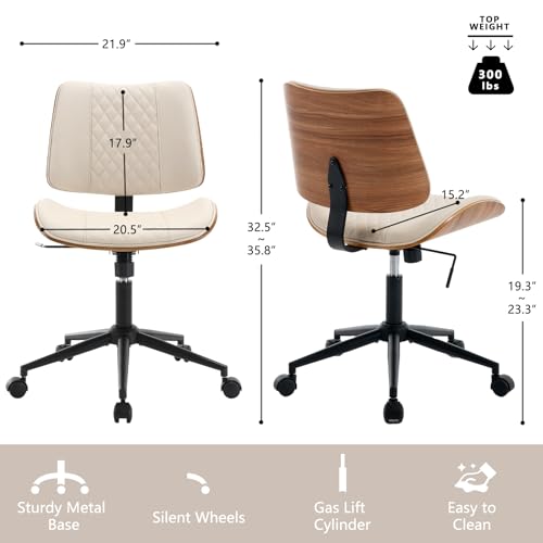 Armless Office Chair with Wheels and Adjustable Height