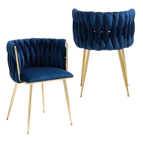 Nrizc Set of 2 Velvet Dining Chairs with Gold Legs - Modern Accent Chairs for Living Room, Dining Room, Kitchen (Blue)