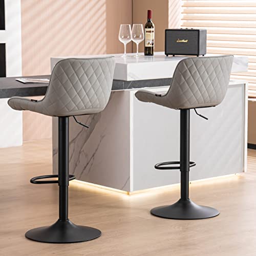 WKGZ INVESTCO 2-Pack Swivel Bar Stools with Back - Grey PU Leather