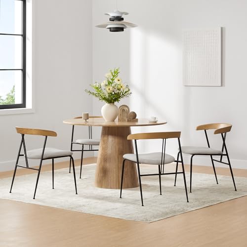 Modern Dining Chairs Set of 4 with FSC Certified Wood Back and Metal Legs in Oatmeal