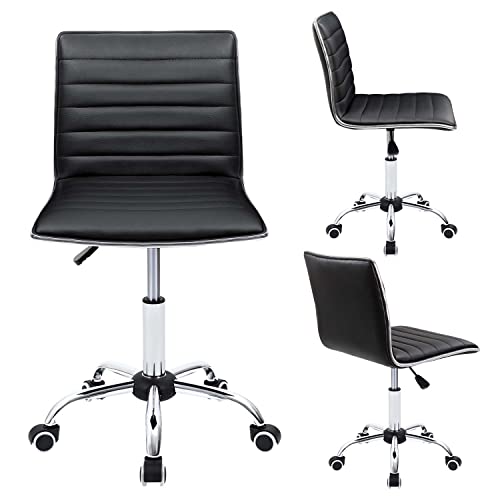 Mid Back Leather Swivel Office Chair for Makeup Room or Computer Desk