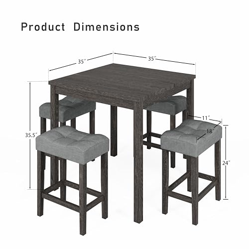 5-Piece Black Modern Dining Table Set for Kitchen with 35-Inch Table and 4 Stools