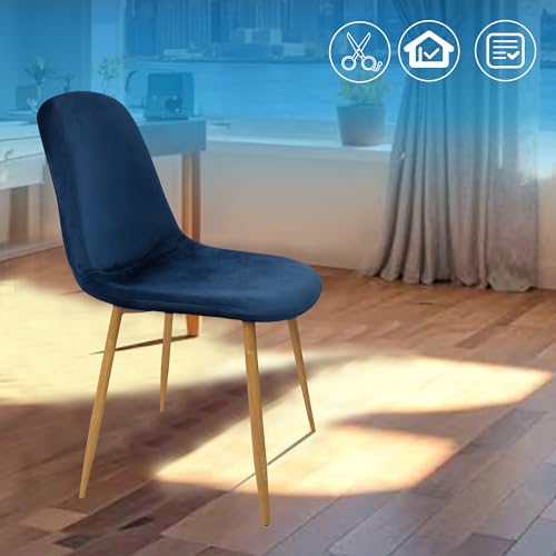 CangLong Blue Velvet Dining Chairs with Upholstered Backs and Metal Legs, Set of 2
