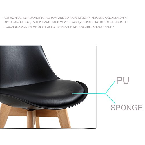 GOTMINSI Set of 2 Modern Dining Chairs - Black Shell Lounge Style with Natural Wood Legs