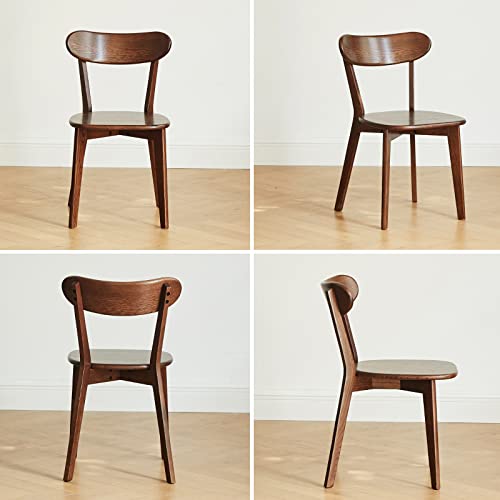 Mid Century Modern Walnut Oak Dining Chairs with Curved Backrest