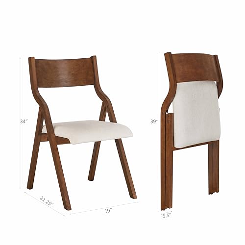 Set of 2 Modern Upholstered Folding Chairs for Kitchen Dining - Walnut