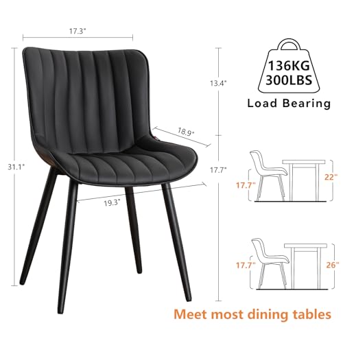WKGZ INVESTCO Set of 2 Black Upholstered Mid Century Modern Dining Chairs with Metal Legs