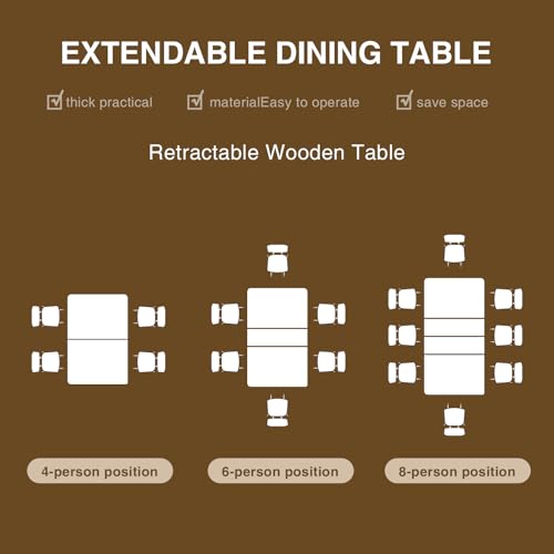 Vabches Extendable Wood Dining Table for 6-10, 55'' to 78'', Mid-Century Modern Design, Space-Saving for Small Apartments and Conferences