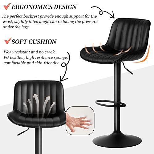 WKGZ INVESTCO Set of 2 Adjustable Black Bar Stools with Backs