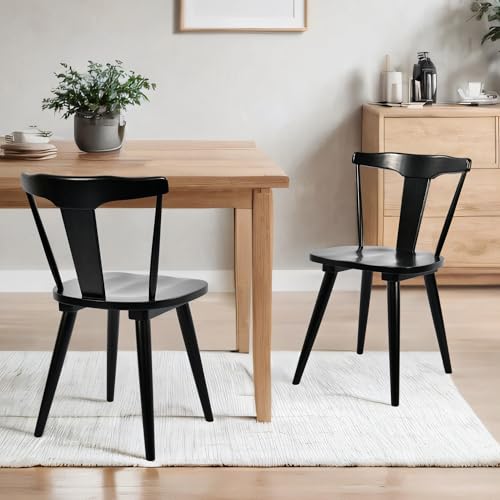 Mid Century Black Wooden Dining Chair Set of 2