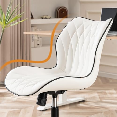 Armless Office Chair with Wheels and Adjustable Height for Home Office or Vanity Use