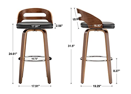 Set of 2 Swivel Bar Stools with Low Back and Cushion Seat, 24.6 Height (Black)