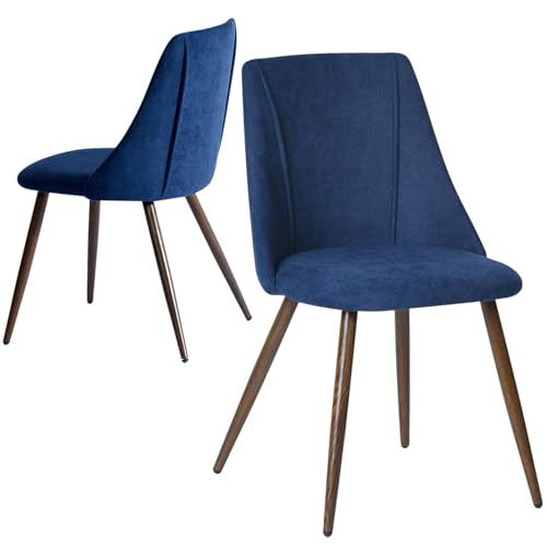 Set of 2 Upholstered Dining Chairs, Dark Blue Accent Chairs for Home and Restaurant