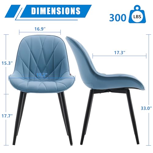 YOUNIKE Set of 2 Blue Faux Leather Dining Chairs - Modern Armless Kitchen and Bedroom Seats