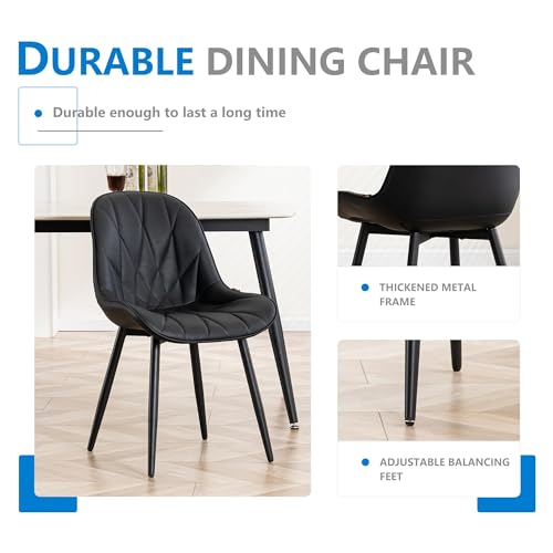 YOUNIKE Set of 2 Black Modern Dining Chairs, Adjustable Feet, Faux Leather Upholstery, 300LBS Support