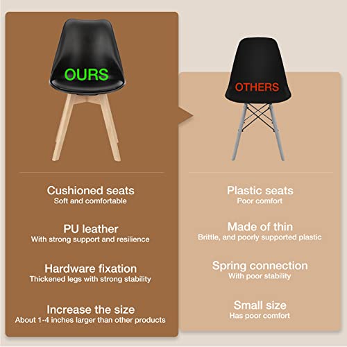 Mid-Century Modern Black PU Leather Dining Chair Set of 4